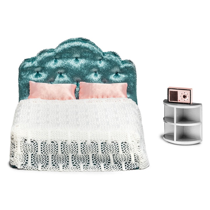 Lundby Hálószobabútor Garnitúra, Műanyag és Textil, 120x105x90mm, Lépték 1:18
