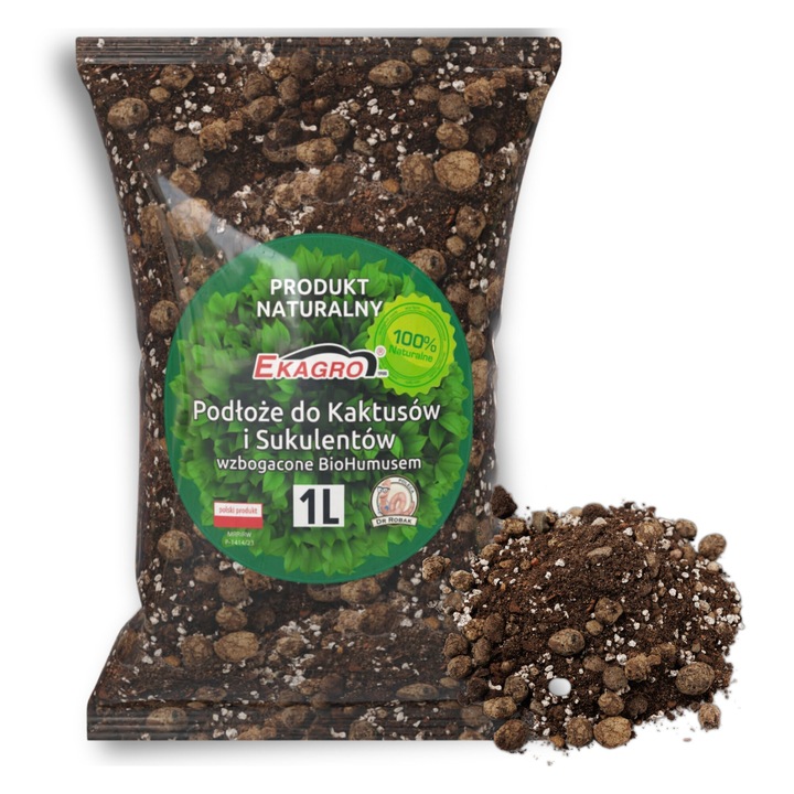 Substrat Bio Pentru Cactuși Și Suculente, Ekagro, Kak, Îmbogățit Cu Îngrășământ Natural – Vermicompost, Microflora Bacteriană Naturală, Ideal Pentru Cactuși Și Suculente, Ph Ușor Alcalin, 1 L