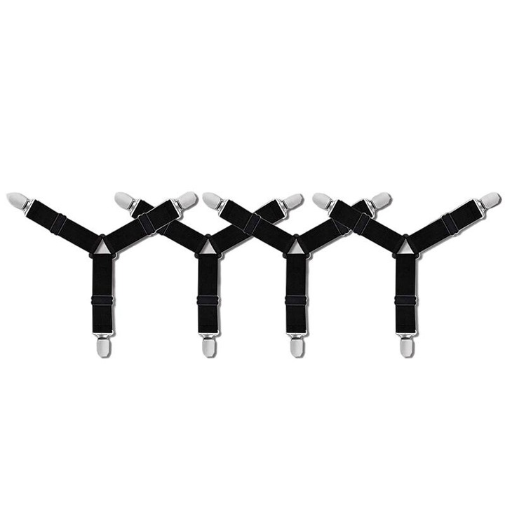 Set de 4 Prinderi Elastice pentru Cearsaf, Triunghiulare, Negru