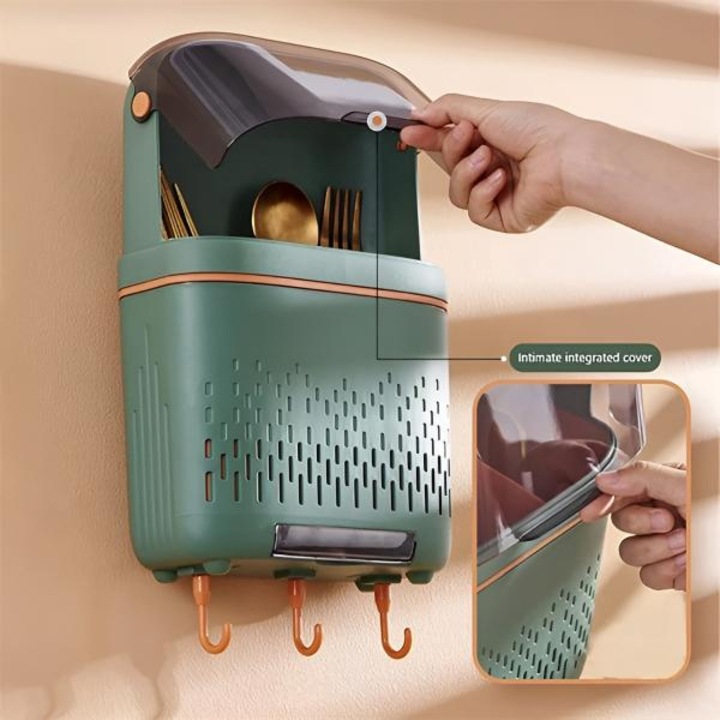 Cutie depozitare suspendata pentru ustensile de bucatarie, Mormark, Utensilko, 19 x 30 x 8.5 cm - Verde