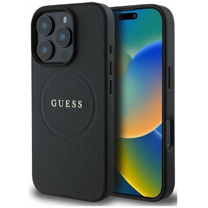 Защитен калъф Guess Grained Classic Logo MagSafe за iPhone 16 Pro Max, черен