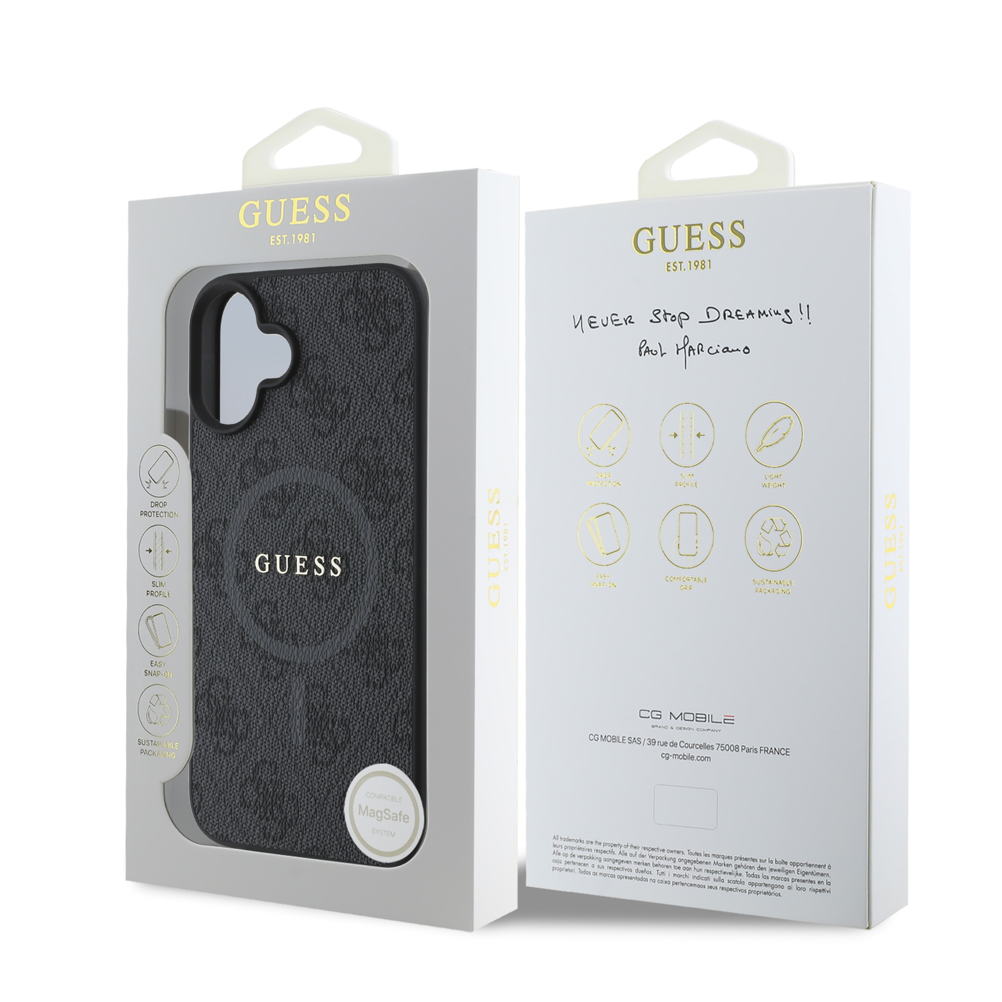 Husa de protectie Guess Leather 4G Colored Ring MagSafe pentru iPhone 16, Negru