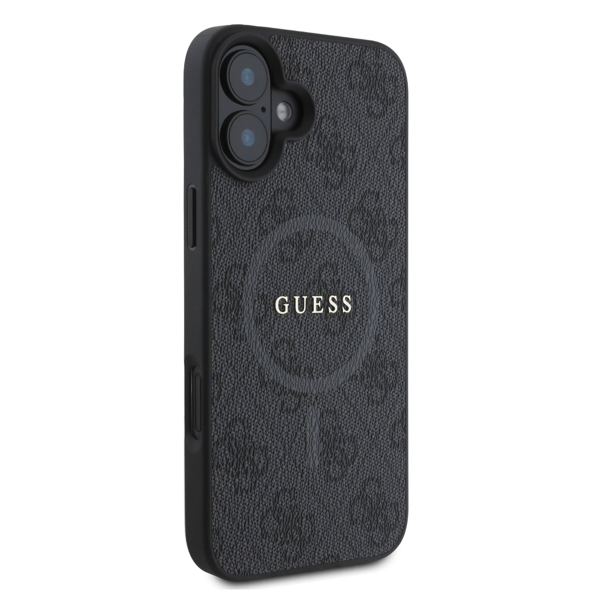 Husa de protectie Guess Leather 4G Colored Ring MagSafe pentru iPhone 16, Negru