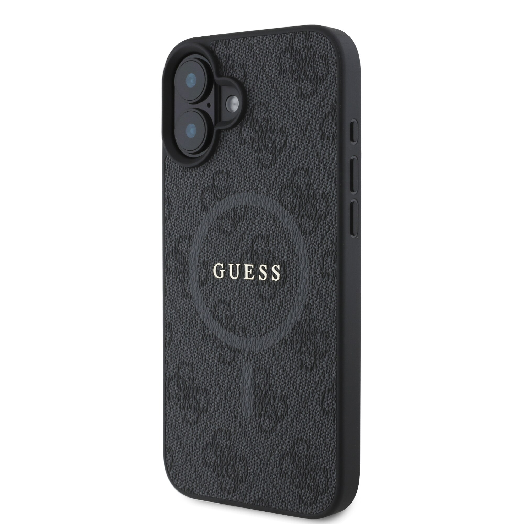 Husa de protectie Guess Leather 4G Colored Ring MagSafe pentru iPhone 16, Negru