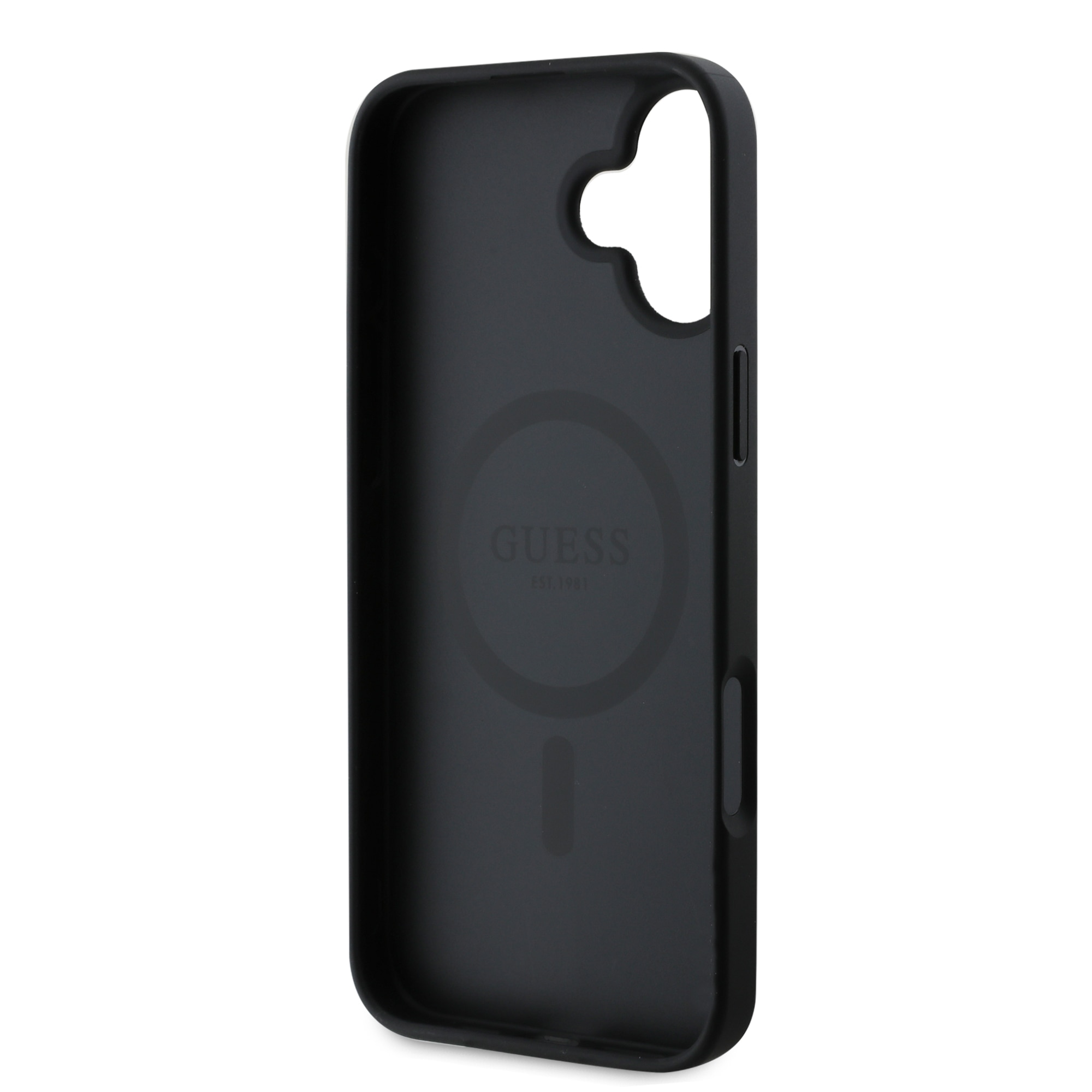 Husa de protectie Guess Leather 4G Colored Ring MagSafe pentru iPhone 16, Negru