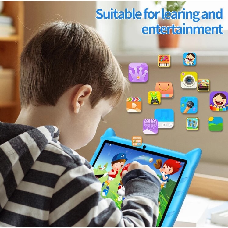 Tableta pentru copii, 7 Inch, 5G WiFi, Quad Core Android, 4GB RAM 64GB ROM, Mod de control parental online, Bluetooth, WiFi, Albastru