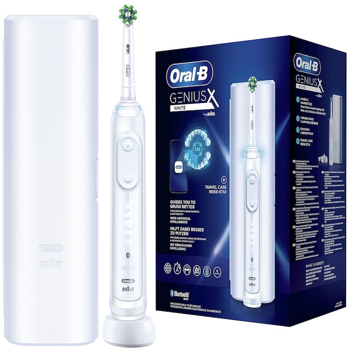 Oral-B Genius X Fehér Elektromos Fogszerelő Szerelék Ai-Val + Fehér Tokkal