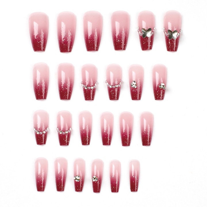 Set unghii false Art Deco AMRINUGL, 24 piese, 12 dimensiuni, acrilic, glossy, cu strasuri, medii