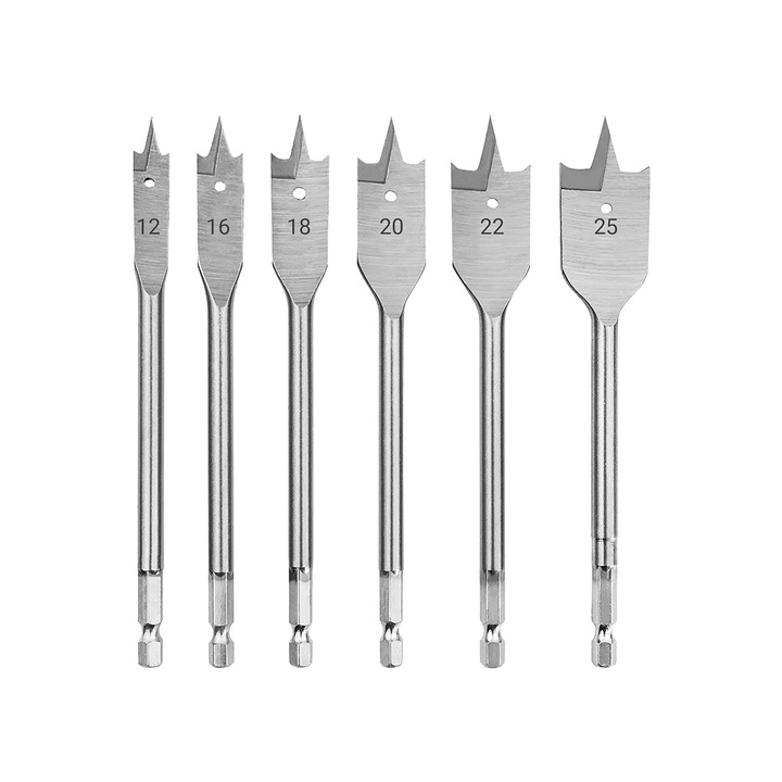 Burghiu Plat Pentru Lemn, Rodex, 6 Buc, Intarit 12-16-18-20-22-25Mm, Abtf001, 100