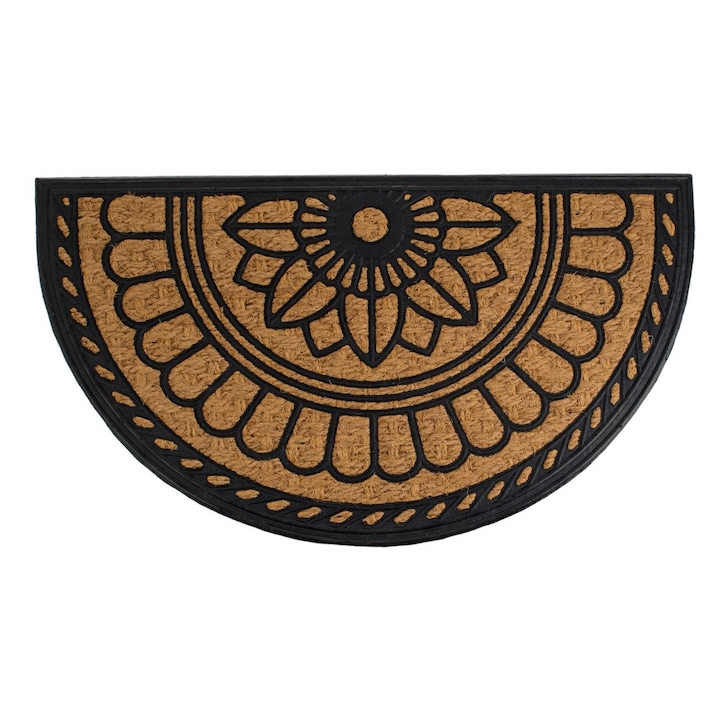 Ajtóalátét, félkör, virágmintás, fekete barna, 70x40 cm