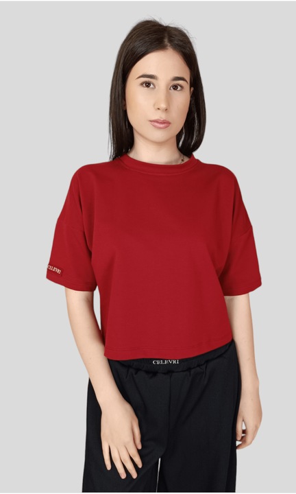 Tricou crop, Visiniu, din bumbac, de damazzz, Visiniu