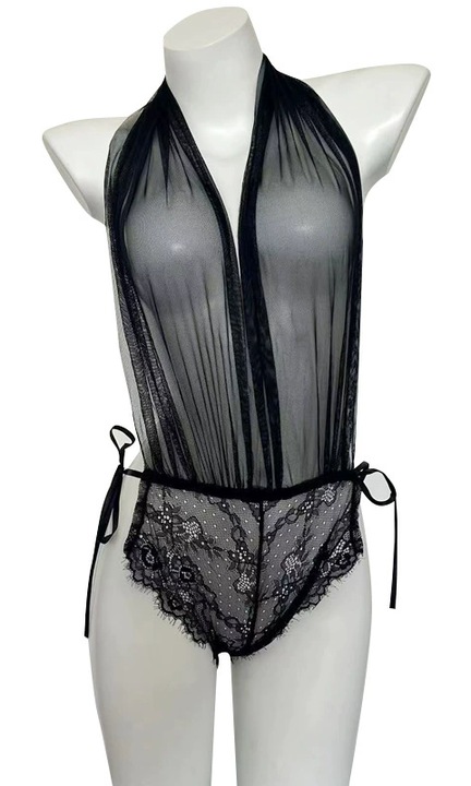 Lenjerie sexy, mesh transparenta, neagra, marimea S-M