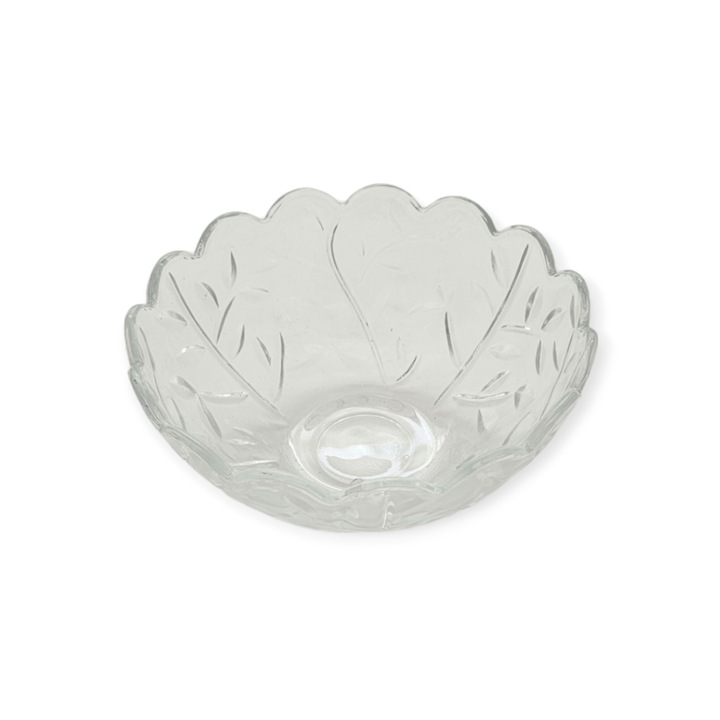 Set 7 boluri flower, sticla transparenta, cu model, 1200 ml, 200 ml