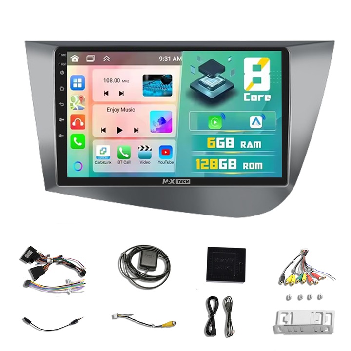 Navigatie Seat Leon Mk2 2005-2012 dedicata Android, MaxTech®, Android 13, ecran de 9 inch, 6 GB Ram 128 GB Rom functii GPS, Carplay, WIFI, Radio, Bluetooth, Waze, TouchScreen, Mrrorlink, SplitScreen