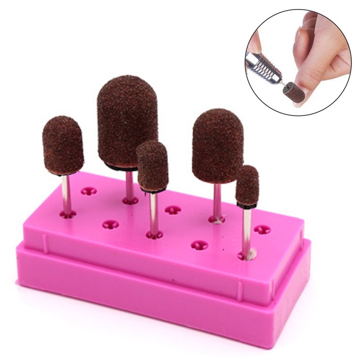 Set 5 accesorii manichiura, AMRINUGL, rosu vin, material mat + metal