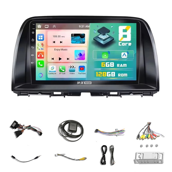 Navigációs rnedszer, Mazda CX-5 2012-2017 dedikált Android, MaxTech®, Android 13, 9 hüvelykes képernyő, 6 GB Ram 128 GB Rom, GPS, Carplay, WIFI, Hifi, FM, RDS, DSP, Mirrorscreen, Bluetooth, Waze, TouchScreen