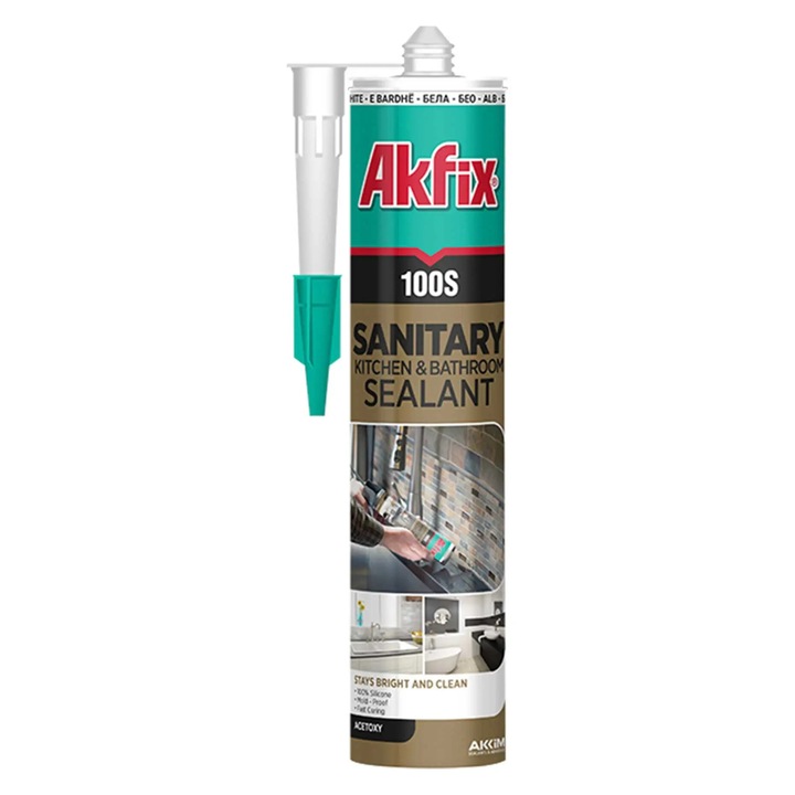 Silicon Sanitar, Akfix, 100S, 280Ml, 100% Silicon, Alb (24)