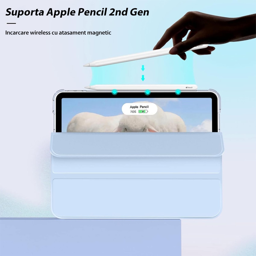 Husa pentru iPad 10th Generation 2022 10.9 inch, cu suport pentru stilou, design tri-fold, Albastru