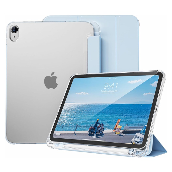 Калъф Chucai, Съвместим с iPad 10 (2022) 10,9 инча, държач за молив, трикратно сгъване, син