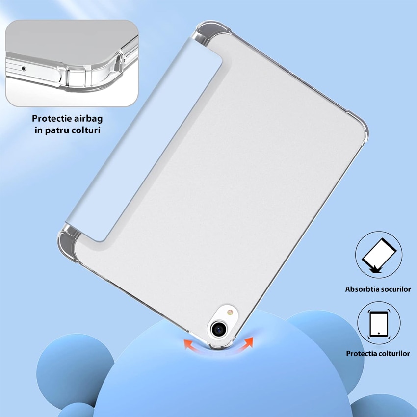 Husa pentru iPad 10th Generation 2022 10.9 inch, cu suport pentru stilou, design tri-fold, Albastru