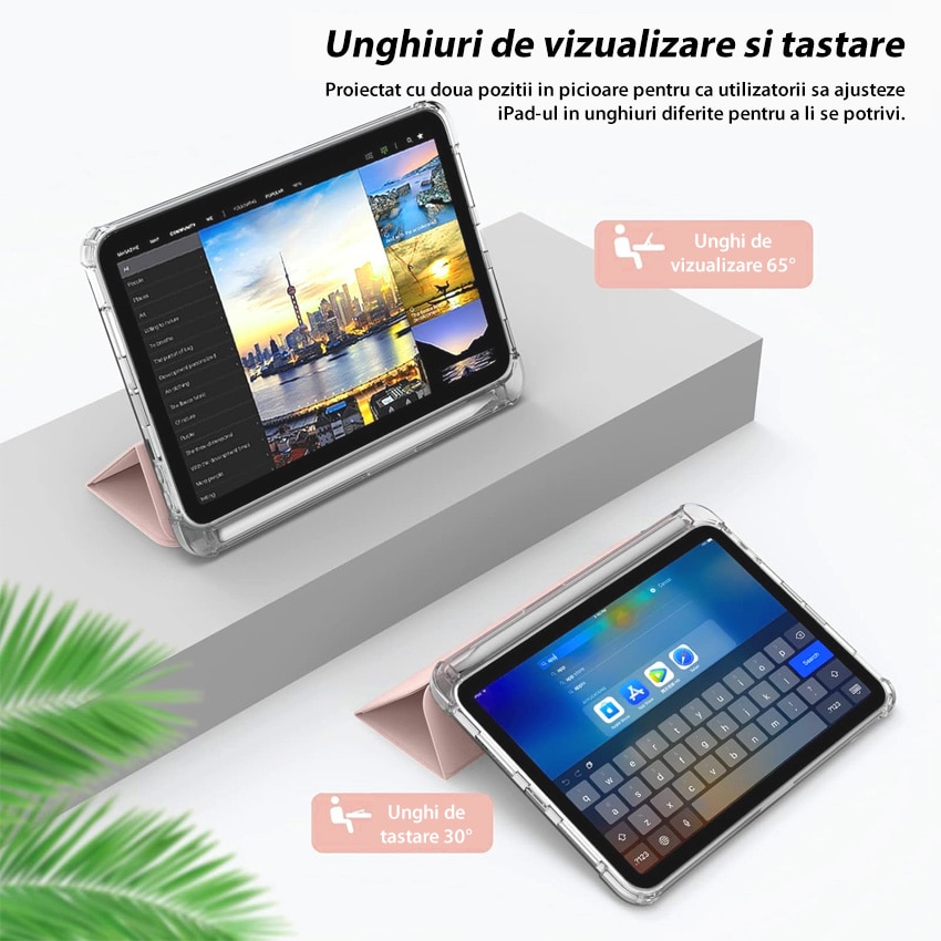 Husa pentru iPad 10th Generation 2022 10.9 inch, cu suport pentru stilou, design tri-fold, roz