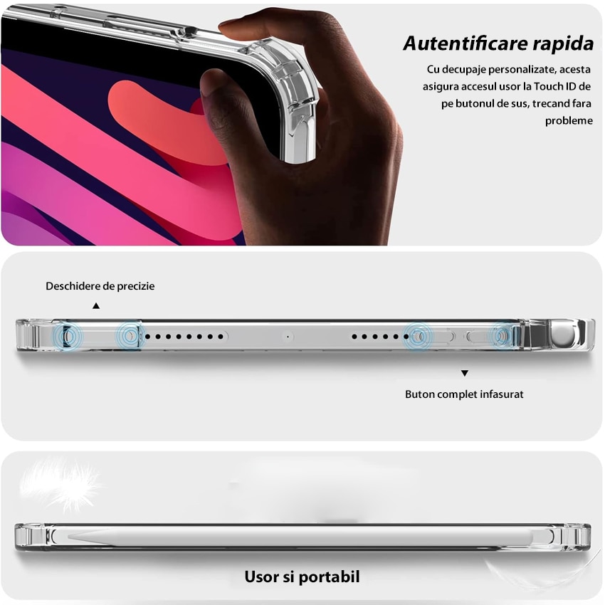Husa pentru iPad 10th Generation 2022 10.9 inch, cu suport pentru stilou, design tri-fold, roz