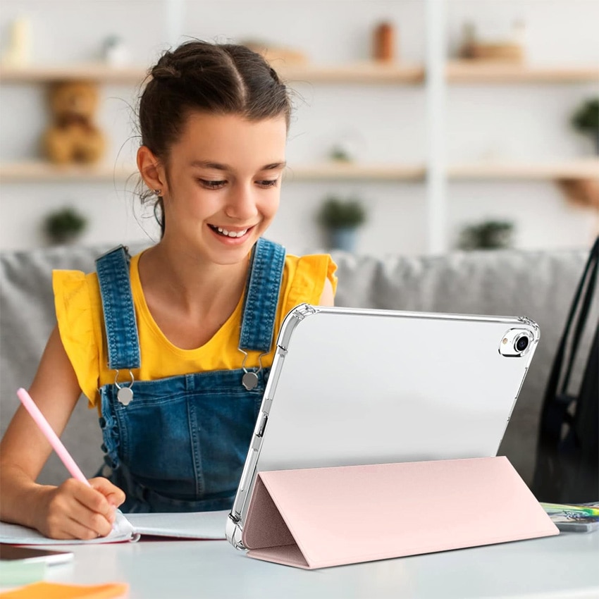 Husa pentru iPad 10th Generation 2022 10.9 inch, cu suport pentru stilou, design tri-fold, roz