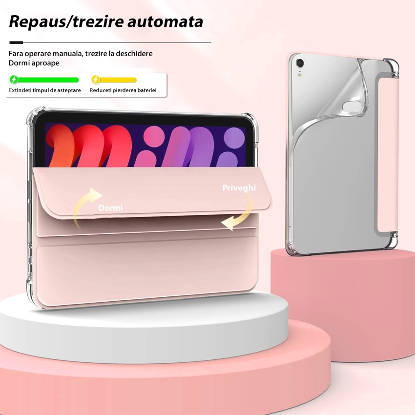 Husa pentru iPad 10th Generation 2022 10.9 inch, cu suport pentru stilou, design tri-fold, roz
