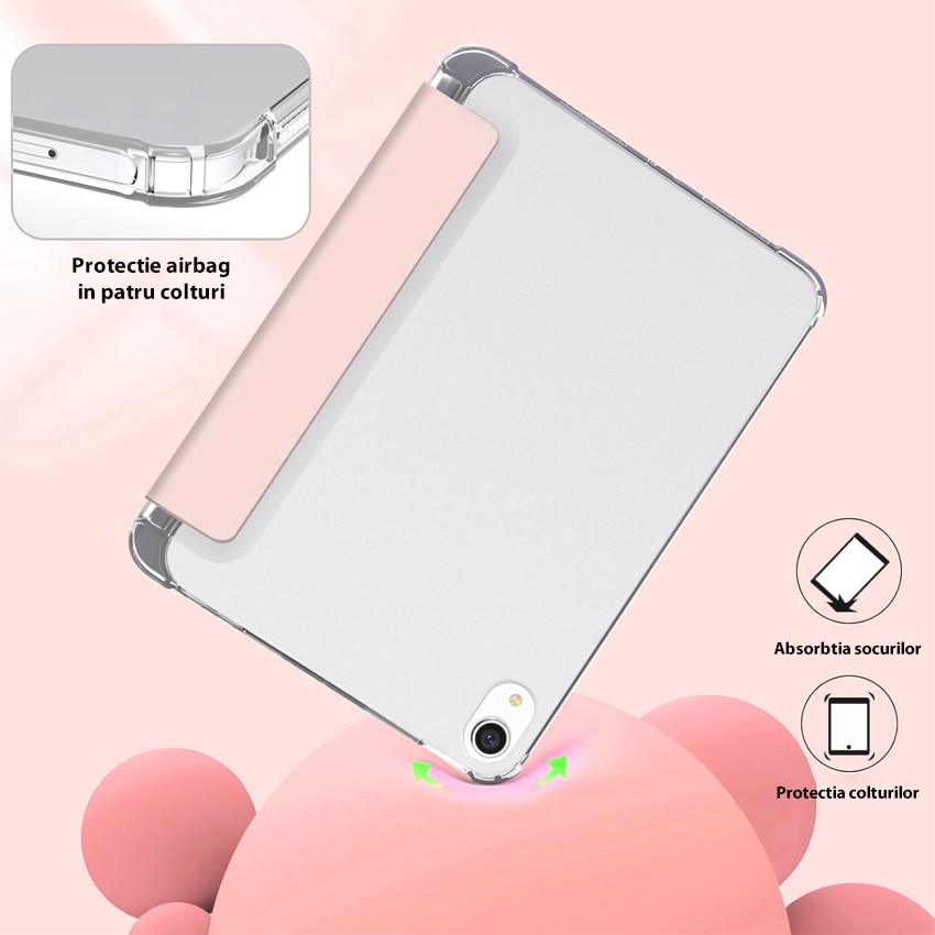 Husa pentru iPad 10th Generation 2022 10.9 inch, cu suport pentru stilou, design tri-fold, roz