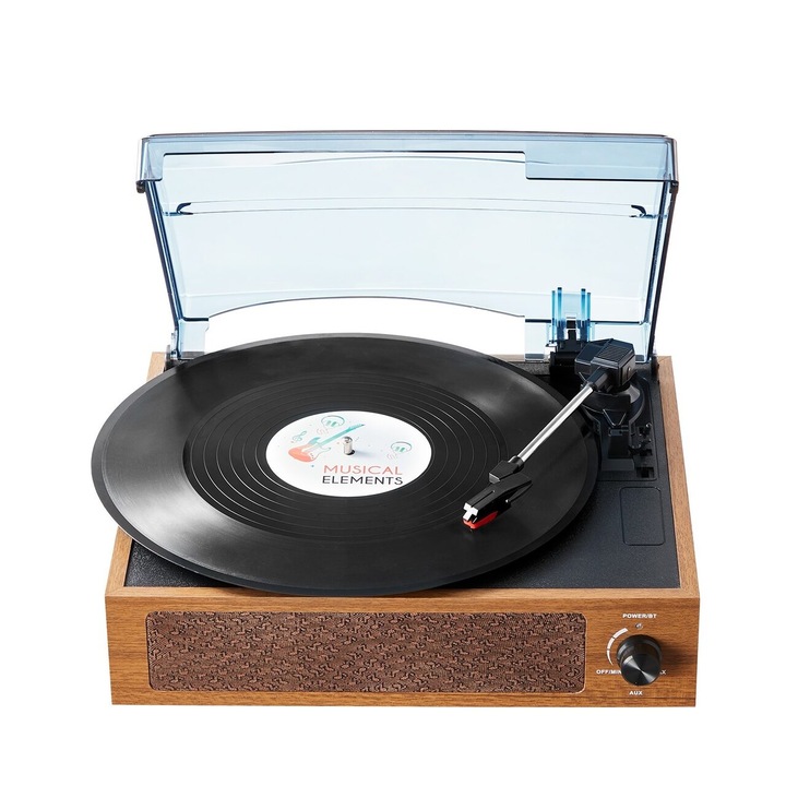 Грамофон с вградени високоговорители, Bluetooth, RCA 3,5 мм, AUX, 3 скорости, 3 W