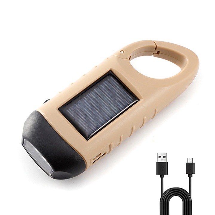 Chucai LED соларен фенер 2 в 1, с манивела и power bank, водоустойчив, бял, 14.4x5.6x3.5cm