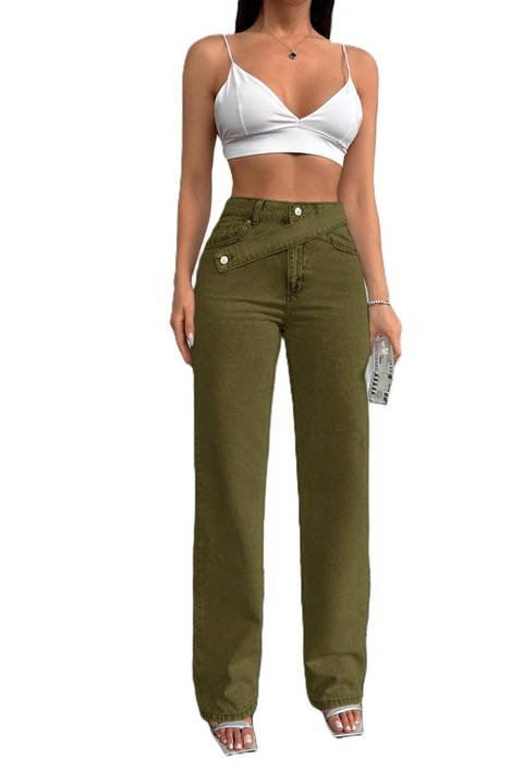 Blugi Dama, Cu Croiala Dreapta Si Inchidere In Diagonala, Verde inchis