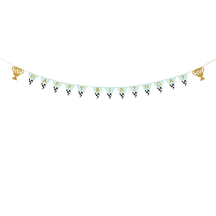 Banner Happy Birthday masini curse carouri cu trofee PartyDeco