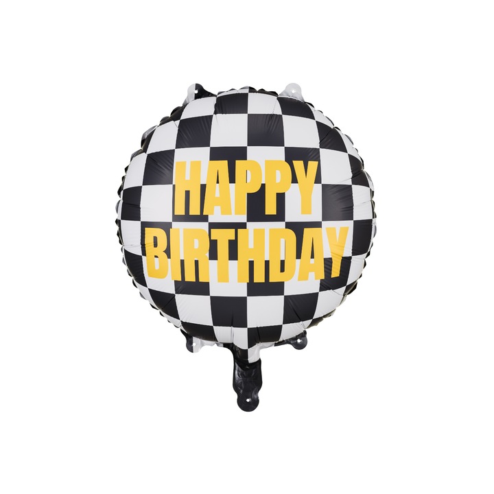 Balon folie carouri pentru petrecere masini curse Happy Birthday 35cm PartyDeco