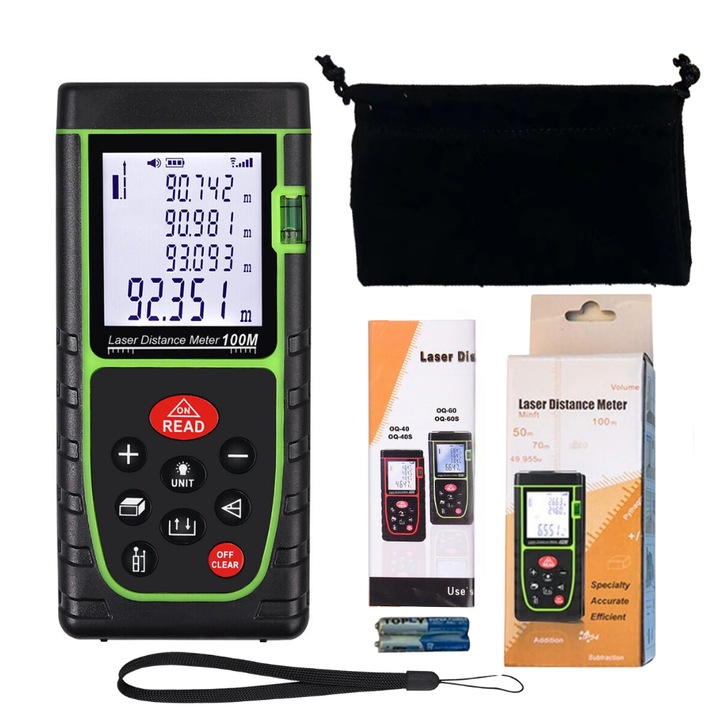 Telemetru laser professional Veridion®, 40m cu precizie milimetrica, ecran LCD iluminat, functii de masurare a ariei, volumului si Pitagora, protective IP54 ploaie si praf