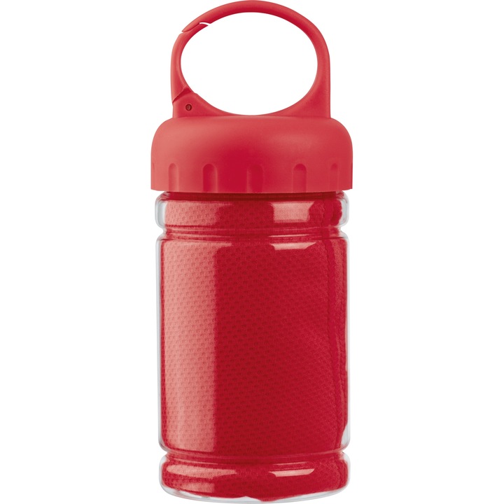 Кърпа, опакована в пластмасова бутилка, спортна, микрофибърна, 79х29 см, червена