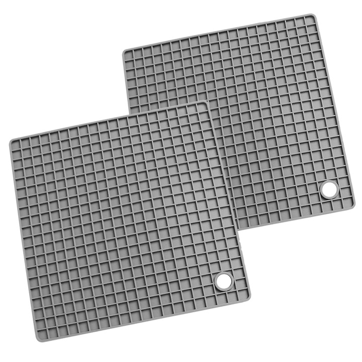 Suport farfurie din silicon, set 2 bucati, gri, 17x17cm, rezistent la caldura, antiderapant