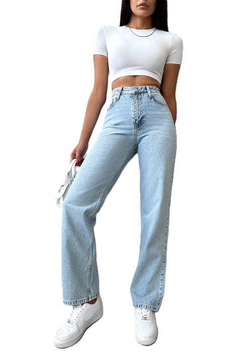 Blugi Dama, Mom Fit, Cu Croiala Straight-Cut, Baby Blue
