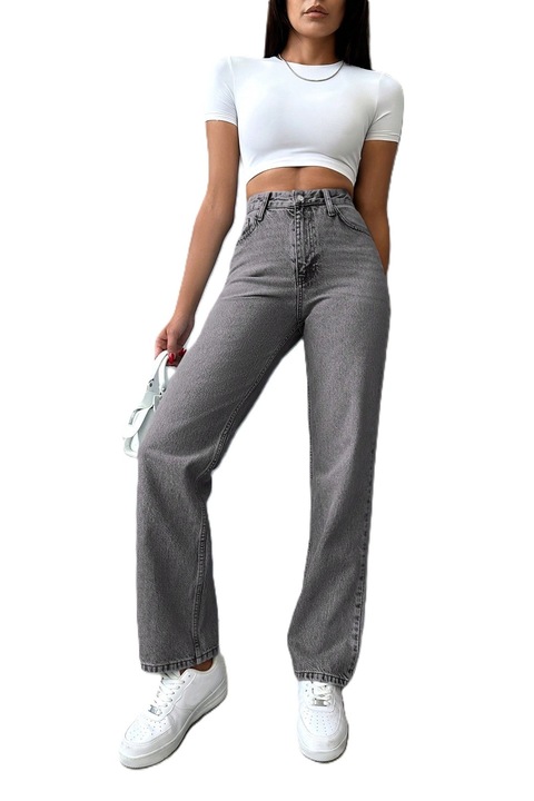 Blugi Dama, Mom Fit, Cu Croiala Straight-Cut, Gri inchis