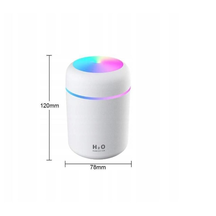 Mini ultrahangos világítós párásító, diffúzór - fehér 300ml