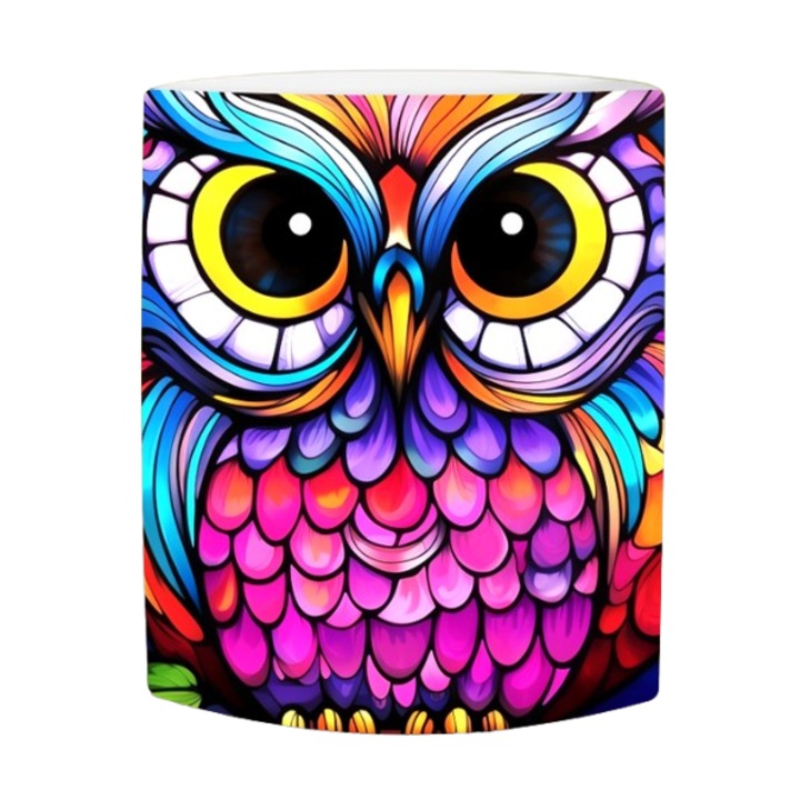 Fehér bögre 3D színes bagollyal, kerámia, 330 ml