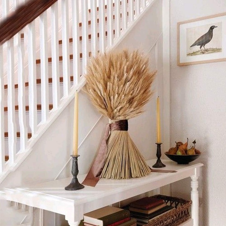 Buchet 100 bucati flori de grau uscate, AMRINUGL, 40cm, culoare naturala