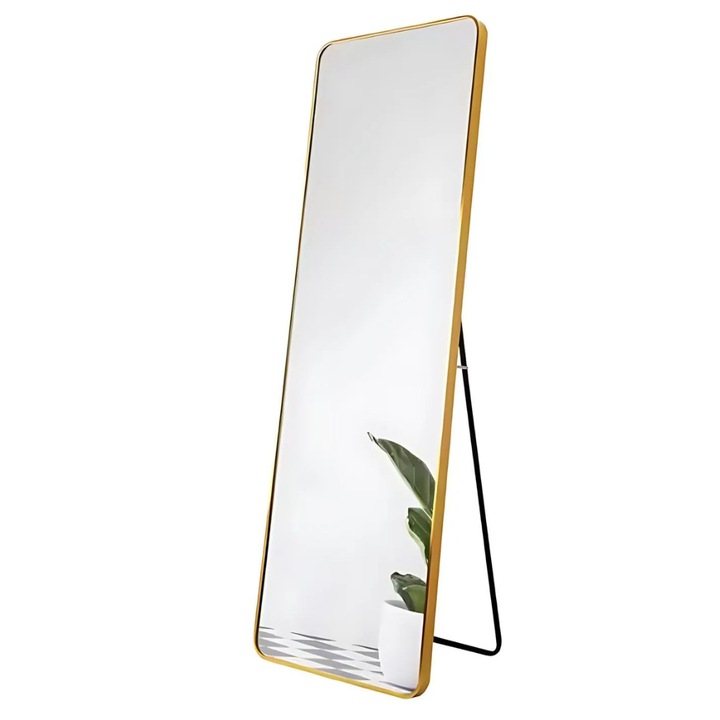 Gold Promerco® Premium fémvázas tükör, lekerekített sarkokkal, stabil, elegáns és modern dizájn, 150 x 40 cm