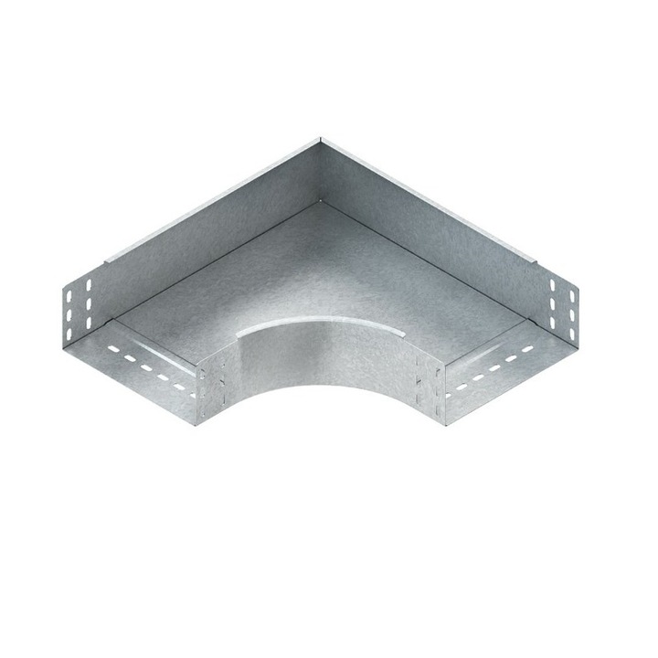 Jgheab de cablu perforat Niedax RES 85.100, Otel, Unghi orizontal 90 grade, Galvanizat conform DIN EN 10346, Cu accesorii incluse, 85x102 mm