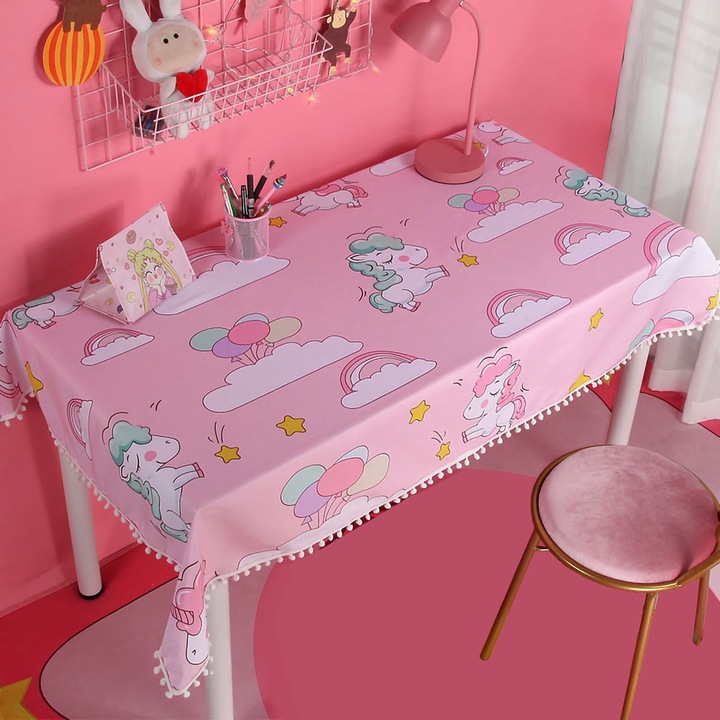 Jormftte asztalterítő, téglalap alakú, rózsaszín, 150x100cm, poliészter anyag, foltálló, újrahasználható