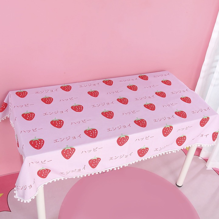 Jormftte asztalterítő, téglalap alakú, eper rózsaszín, 150x100cm, poliészter anyag, újrahasználható