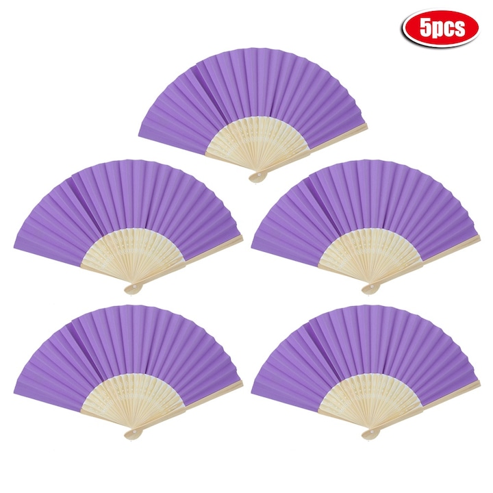 5 darab összecsukható bambusz legyező szett, Jormftte, lila színű, ergonomikus kialakítás