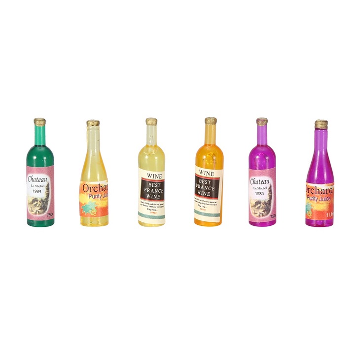 Комплект от 6 мини бутилки за вино, Jormftte, Смола, Многоцветен