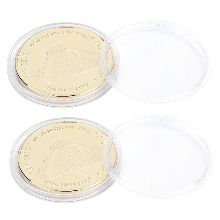 Set 2 Monede Comemorative din Argint cu Placare cu Aur, Decorare Harta, Cozevdnt, 4x4cm