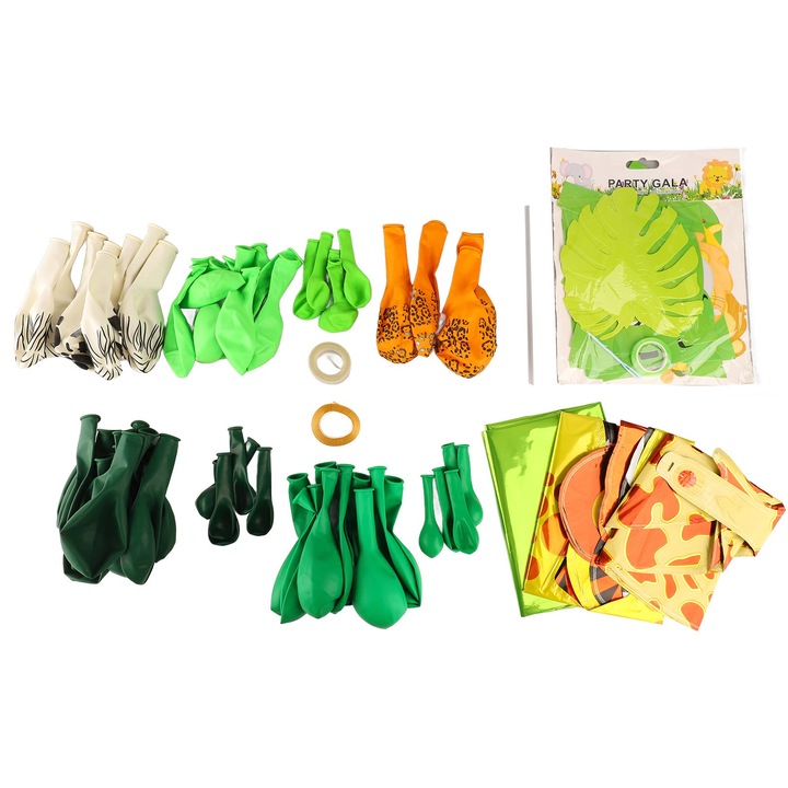 Állatos lufik partira, Jormftte, újrahasznosítható, erdei elemek, zöld, készlet